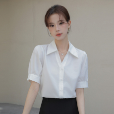 批发白色职业衬衫女2026夏短袖正装设计感小众气质<b class='q'>女士</b>面试衬衣