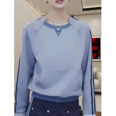 批发潮流不规则长袖卫衣女士秋季<b class='q'>走</b><b class='q'>秀</b><b class='q'>款</b>撞色混条新<b class='q'>款</b>上衣别致显瘦小衫