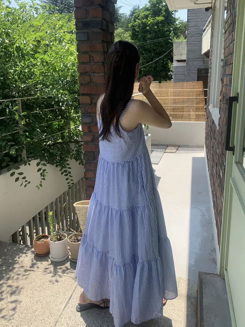 스트라이프 슬리브리스 원피스 상세 이미지 32
