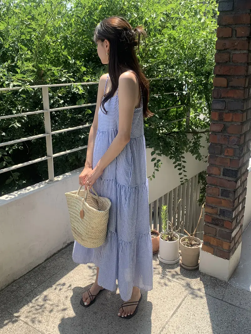 스트라이프 슬리브리스 원피스 상세 이미지 34