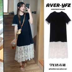 新品#孕妇连衣裙夏装2025新款外穿小个子甜美雪纺拼接冰丝长裙子