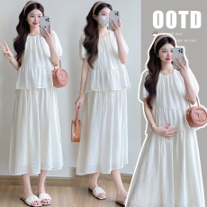 批发实拍夏季2026新款气质显瘦<b class='q'>韩版</b>清新假两件拼接设计感孕妇连衣裙