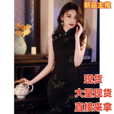 批发黑色<b class='q'>旗袍</b>夏季新款2024无袖复古老<b class='q'>上海</b>民国风改良新中式年轻款少女