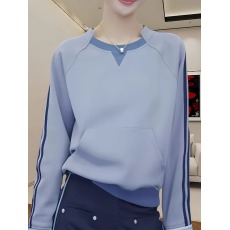 批发秋季走秀款撞色混条新款上衣潮流<b class='q'>不规则</b>长袖卫衣女士别致显瘦小衫