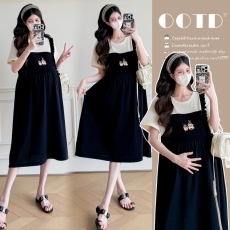 批发实拍 孕妇装2026夏季韩版时尚甜美减龄拼接假两件连衣裙