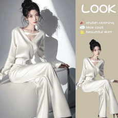 批发名媛风气质时尚干练缎面上衣<b class='q'>长裤</b>女装2026夏季新款盐系轻熟一整套