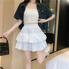 天猫抖音质量法式百搭蛋糕裙半身裙女夏季高腰小个子荷叶边a字裙