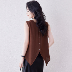 批发实拍老钱风亚麻<b class='q'>衬衫</b>2026新款女夏季<b class='q'>宽松</b>休闲外穿马甲背心无袖上衣