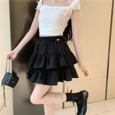 批发法式温柔风甜美白色蓬蓬半身短裙女小个子高腰别致褶皱减龄<b class='q'>上衣</b>夏