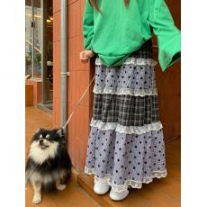 批发实拍实价2025~多层花边格子圆点拼接大摆A字<b class='q'>长</b><b class='q'>裙</b>百搭四季半身裙