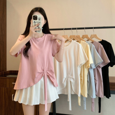 批发实拍  实价2026大码女装春<b class='q'>夏</b>新款不规则飘带短袖T恤上衣