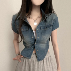 批发已出货 chic短款收腰<b class='q'>牛仔</b>衬衫<b class='q'>外套</b>