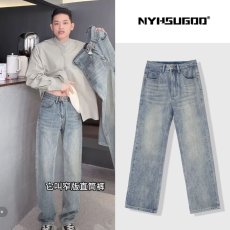 批发日常五袋款牛仔布韩系时尚男女直筒牛仔裤<b class='q'>复古</b>潮流春季常规拉链