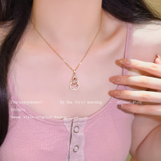 批发轻奢小众高级感粉色猫眼石葫芦项链女超闪镶钻百搭气质锁骨链颈链