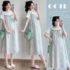 批发实拍夏新款法式绝美宽松遮肉显瘦<b class='q'>孕妇</b><b class='q'>连衣裙</b>