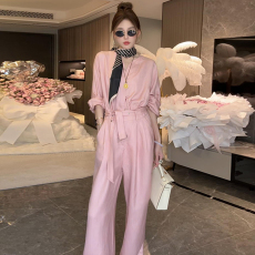 批发官图 春季新款时尚<b class='q'>亚麻</b>连体衣裤女神范V领收腰显瘦阔腿裤女