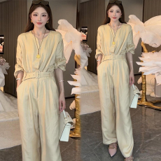 批发官图 春季新款时尚<b class='q'>亚麻</b>连体衣裤女神范V领收腰显瘦阔腿裤女