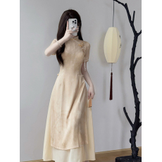 批发莲洲黄色旗袍2026春夏新款新中式国风改良绝美气质奥黛连衣裙