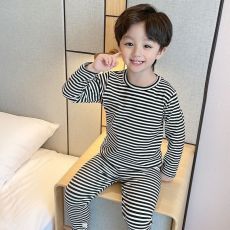 批发男童德绒家居服套装秋装秋冬款条纹男女宝宝<b class='q'>婴儿</b>童装保暖秋衣秋裤