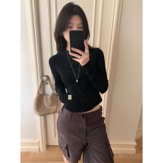 批发实价不减实拍韩版纯色简约百搭休闲修身短款打底连帽<b class='q'>长袖</b><b class='q'>卫衣</b>t恤