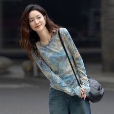 批发T恤<b class='q'>女长袖</b>2026春装新款洋气打底衫圆领内搭印花韩版修身显瘦上衣