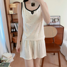 批发梦记S1555# 固定胸垫 M-2XL 冰丝睡衣女夏季背心无袖套头大码套装