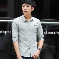 批发春夏新款男士中袖衬衫韩版修身衬衣商务休闲五分袖纯色百搭男装