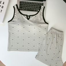 批发梦记S1553# 固定胸垫 M-2XL 冰丝睡衣女夏季背心无袖套头大码套装