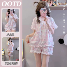 批发优质仿棉日系卡通云朵小兔<b class='q'>睡衣</b>女新款宽松短袖短裤<b class='q'>可爱</b>家居服