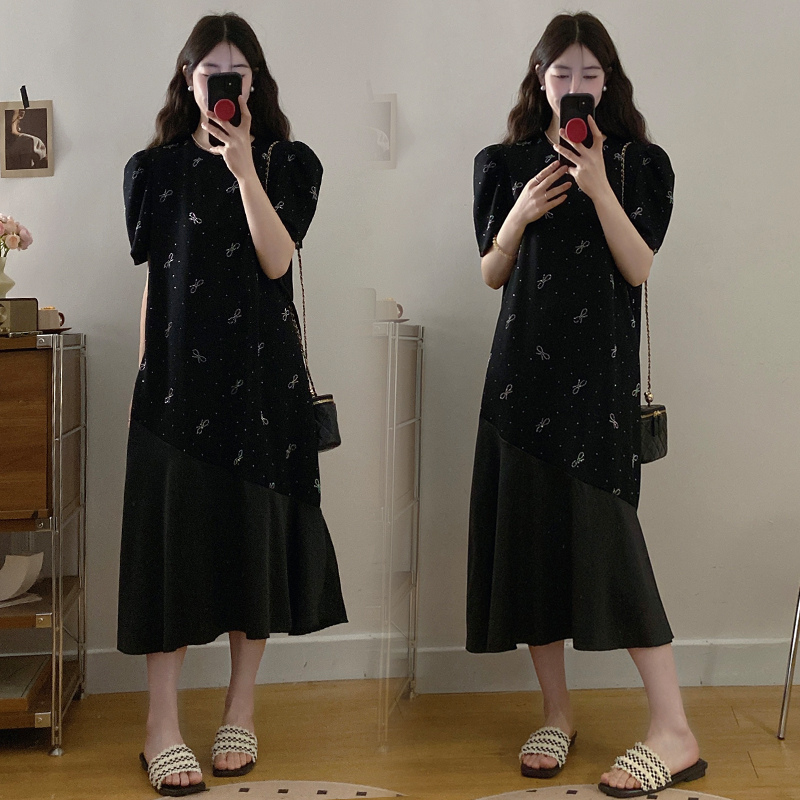 MY3033# 大码女装夏季新款胖mm韩版减龄蝴蝶结烫钻收腰显瘦连衣裙女裝貨源服裝批發