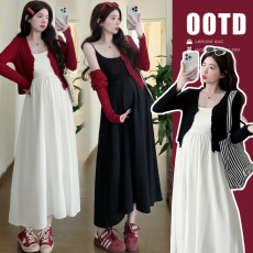 批发实拍早春赫本风气质显瘦孕妈吊带<b class='q'>连衣裙</b>+防晒开衫外套