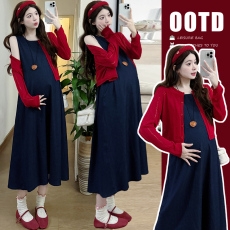 批发早秋实拍新款爆款春<b class='q'>夏</b>复古牛仔背心长裙+镂空开衫套装