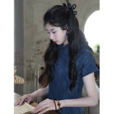 批发旗袍新中式改良年轻款2026新款文艺夏季少女蓝色民国风气质