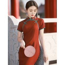 批发年轻民国风高级感提花短袖长旗袍2026年夏季新款日常女