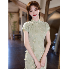 批发送考绿色旗袍2026年新款改良中考高考年轻款少女夏季新中式<b class='q'>连衣裙</b>