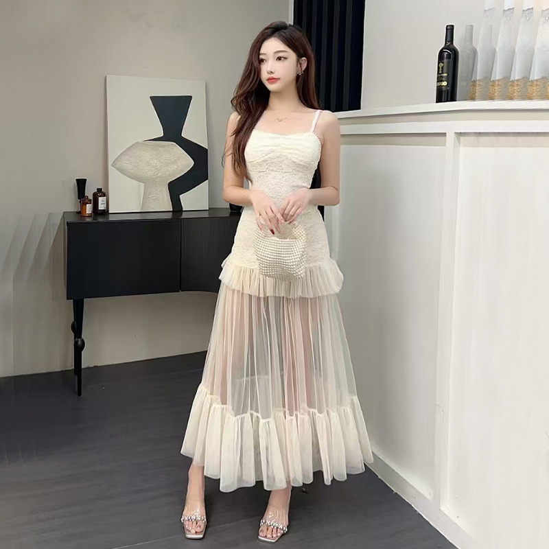 FA14205# 逆光圆舞曲原创十米网纱大摆拼接蕾丝法式长款仙女连衣裙 服裝批發女裝批發服飾貨源