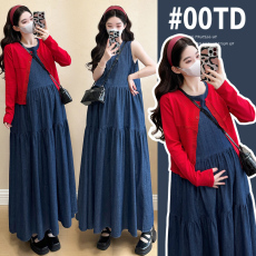 批发实拍现~2026春新款中长款<b class='q'>牛仔</b><b class='q'>背心</b>裙蛋糕裙镂空针织开衫两件套