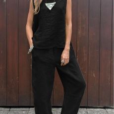 批发2025春夏新款休闲时尚套<b class='q'>装</b>女气质女<b class='q'>装</b>无袖<b class='q'>上衣</b>宽松阔腿<b class='q'>裤</b><b class='q'>两件套</b>女