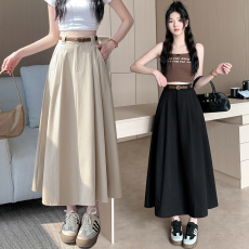 批发杏色洗水棉百褶半身裙女春<b class='q'>夏</b>2026新款遮胯显瘦a字中长款大摆伞裙