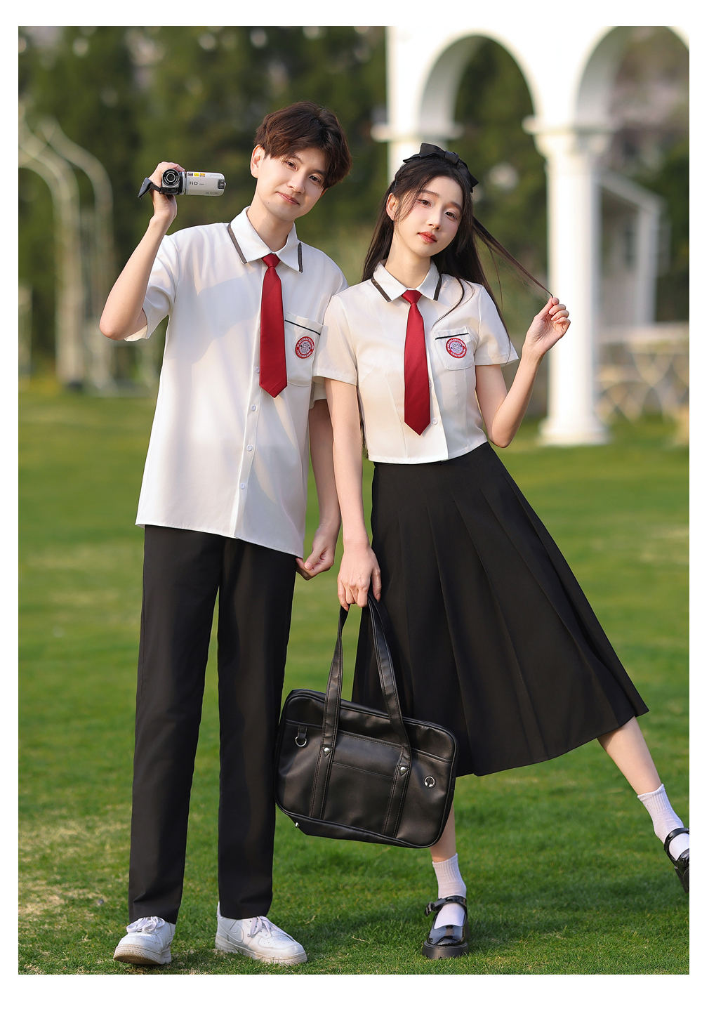 实拍 学院风学生衬衣表演毕业活动班服套装