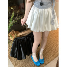 批发实价实拍纯色黑白花苞<b class='q'>百褶</b>裙夏高腰蝴蝶结显瘦a字<b class='q'>短裙</b>蓬蓬半身裙