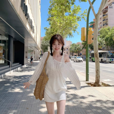 批发现货 糯米糍镂空套头针织衫女夏季薄款宽松慵懒罩衫