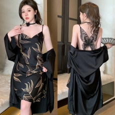 批发实拍性感睡衣缎面冰丝<b class='q'>吊带</b><b class='q'>睡裙</b>睡袍套装后背蝴蝶蕾丝高级感家居服