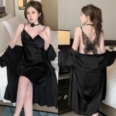 批发实拍性感睡衣缎面冰丝<b class='q'>吊带</b><b class='q'>睡裙</b>睡袍套装后背蝴蝶蕾丝高级感家居服