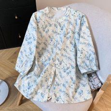 批发2026实拍新复古纯棉印花<b class='q'>衬衫</b>夏季森系文艺中式立领<b class='q'>衬衣</b>女夏装上衣