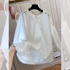 批发实拍2026春秋季独特超好看法式优雅气质蕾丝白色宽松娃娃衫上衣