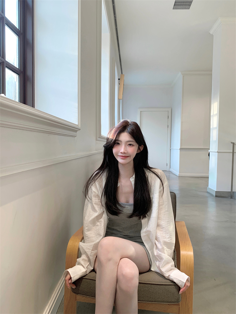 실사 클래식 출퇴근 폴로 칼라 느긋한 얇은 스타일 셔츠 몸매 가꾸기 허리 수축 만나는 니트 슬립 드레스