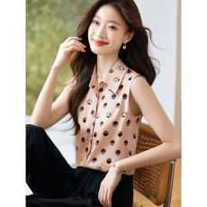 批发实拍2026夏季重磅仿<b class='q'>真丝</b>缎面翻领百搭衬衫<b class='q'>背心</b>时尚波点上衣