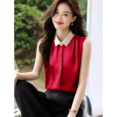 批发实拍重磅仿真丝2026新款夏百搭<b class='q'>衬衫</b>气质背心优雅翻领<b class='q'>职业</b>上衣
