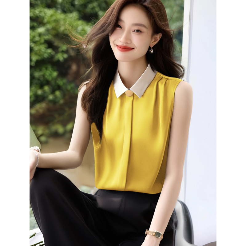 실사 무거운 시뮬레이션 실크 2026 새로운 여름 다용도 셔츠 품격 조끼 우아함 폴로 칼라 경력 맨위
